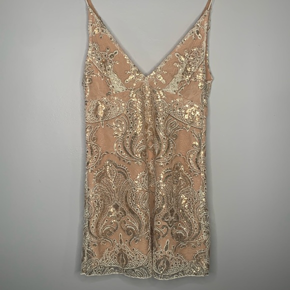 🔥Free People Night Summer Mini Sequin Dress Ivory Combo - Picture 2 of 9